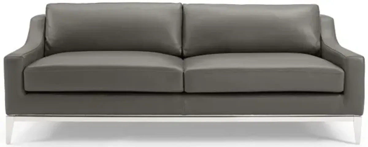 Harness 83.5" Stainless Steel Base Leather Sofa in Gray