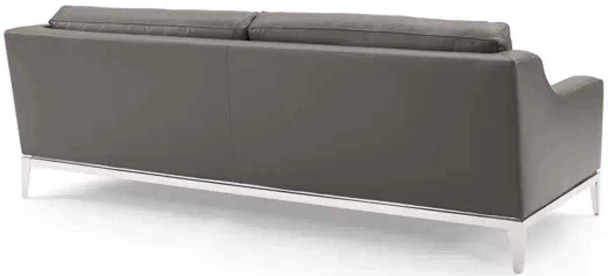 Harness 83.5" Stainless Steel Base Leather Sofa in Gray