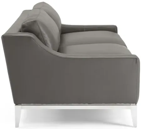 Harness 83.5" Stainless Steel Base Leather Sofa in Gray