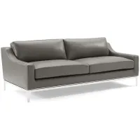 Harness 83.5" Stainless Steel Base Leather Sofa in Gray
