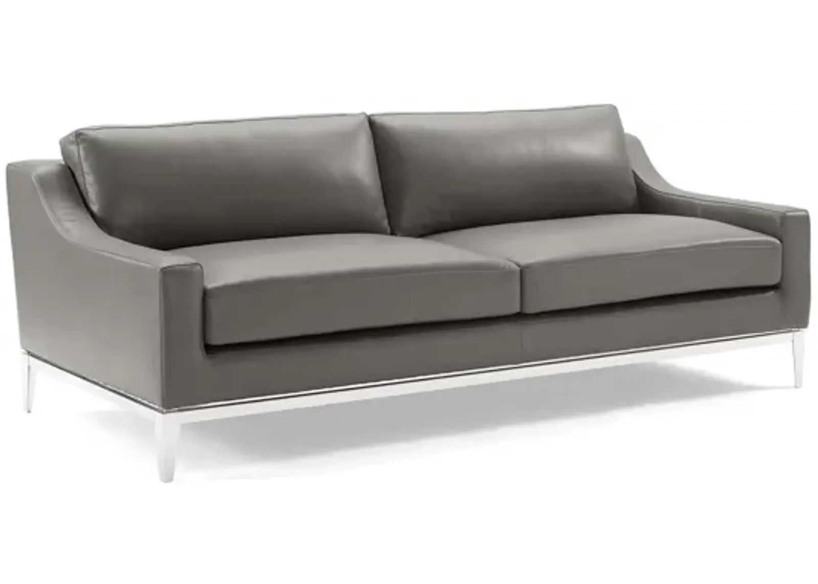 Harness 83.5" Stainless Steel Base Leather Sofa in Gray