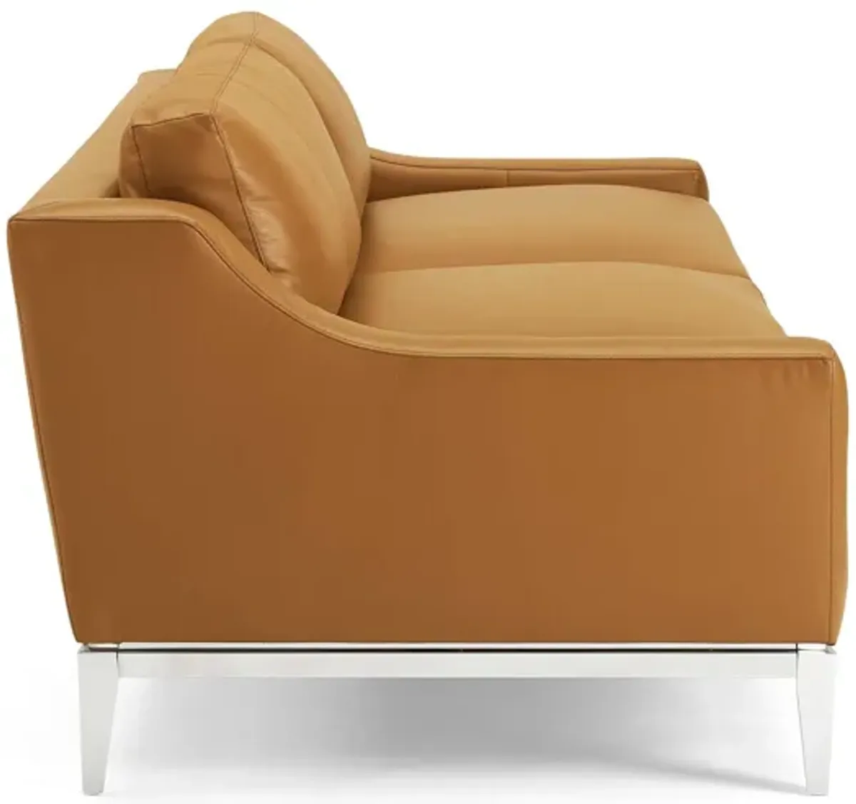 Harness 83.5" Stainless Steel Base Leather Sofa in Tan