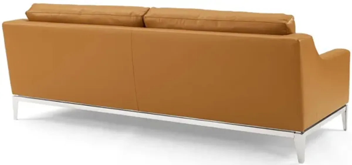 Harness 83.5" Stainless Steel Base Leather Sofa in Tan