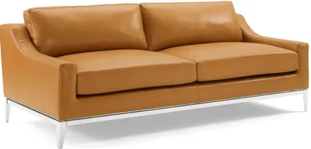 Harness 83.5" Stainless Steel Base Leather Sofa in Tan