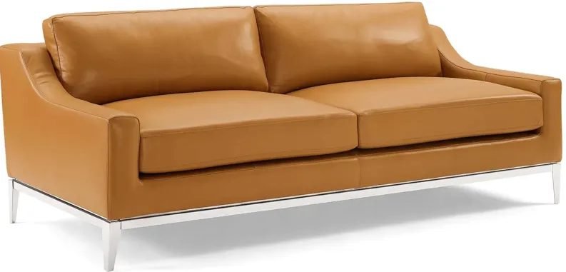 Harness 83.5" Stainless Steel Base Leather Sofa in Tan