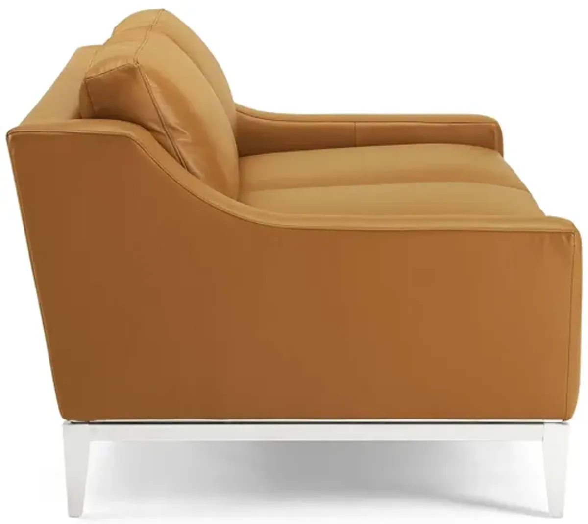 Harness 64" Stainless Steel Base Leather Loveseat in Tan