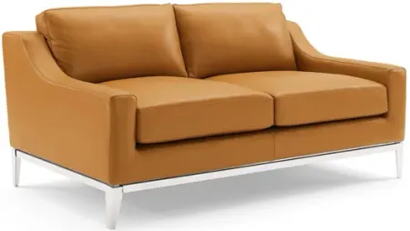 Harness 64" Stainless Steel Base Leather Loveseat in Tan