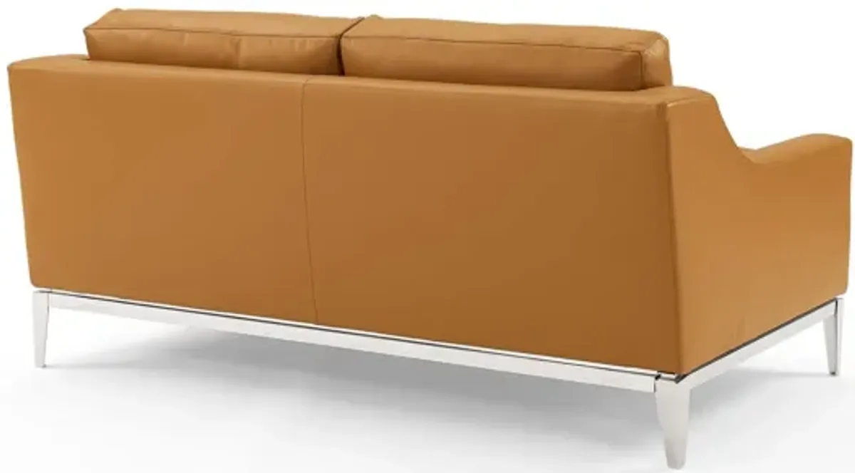 Harness 64" Stainless Steel Base Leather Loveseat in Tan