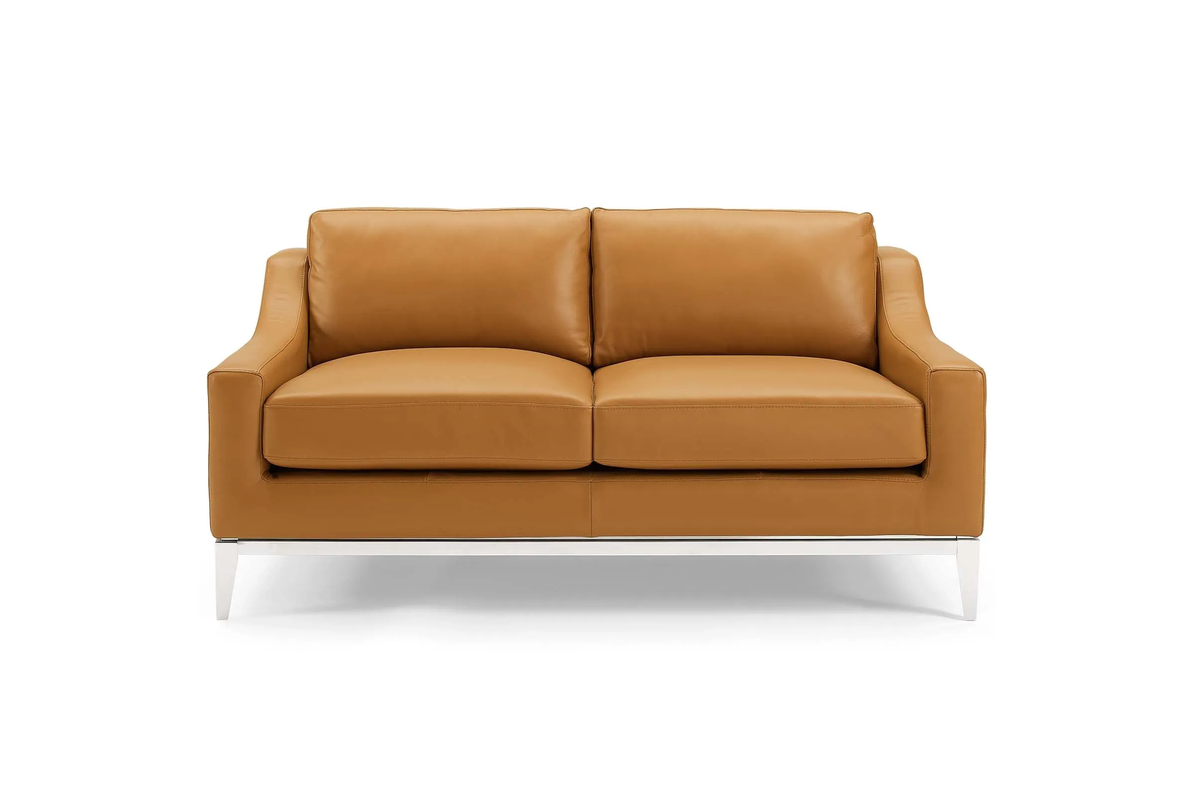 Harness 64" Stainless Steel Base Leather Loveseat in Tan