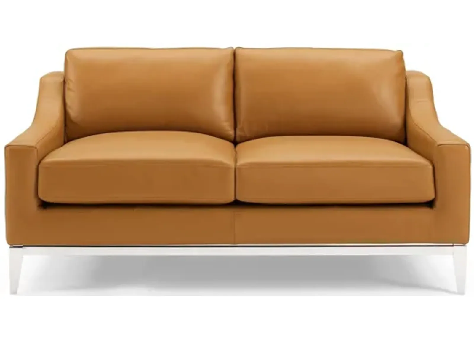 Harness 64" Stainless Steel Base Leather Loveseat in Tan