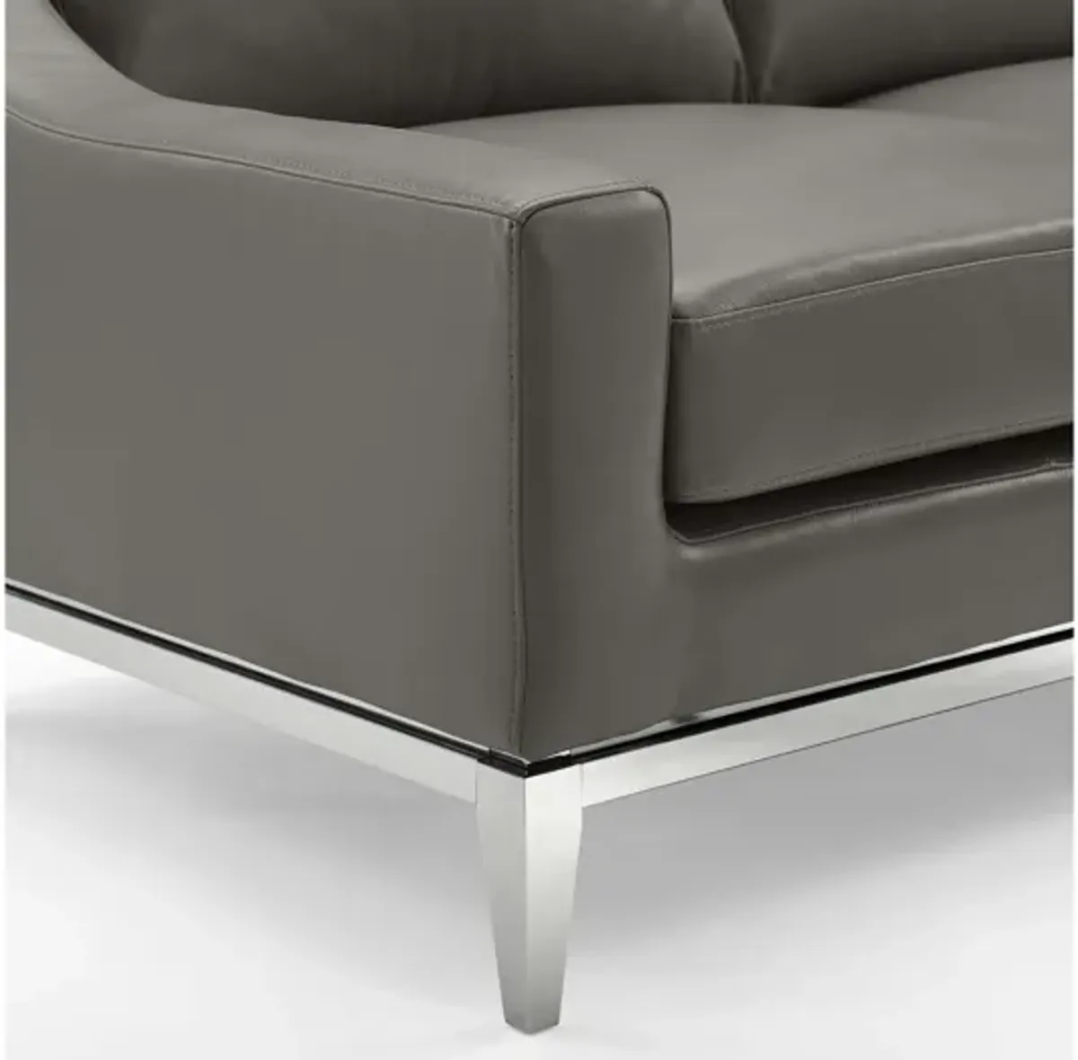 Harness 64" Stainless Steel Base Leather Loveseat in Gray