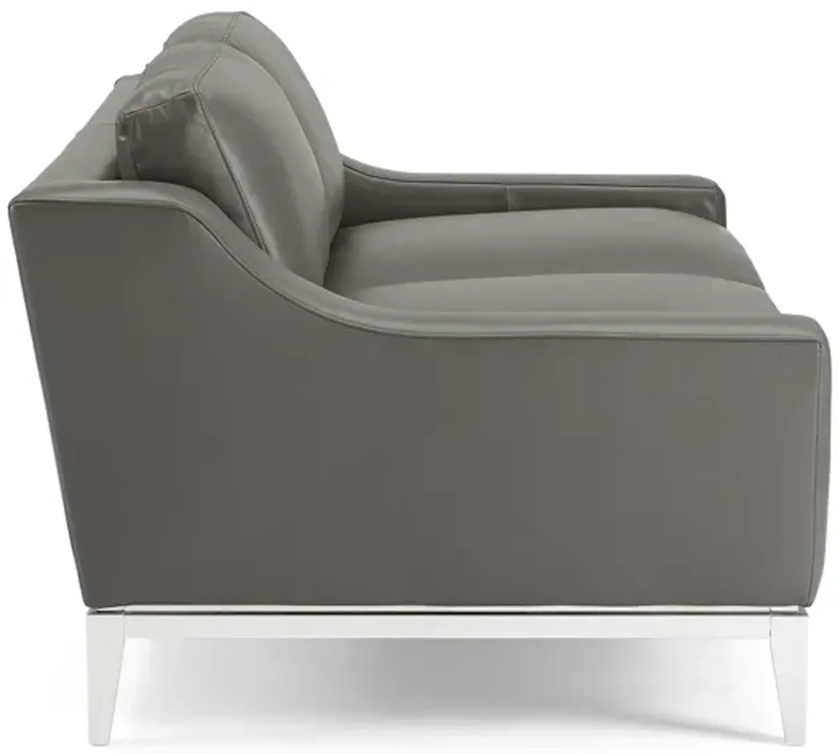 Harness 64" Stainless Steel Base Leather Loveseat in Gray