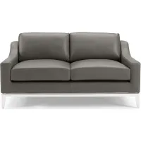 Harness 64" Stainless Steel Base Leather Loveseat in Gray