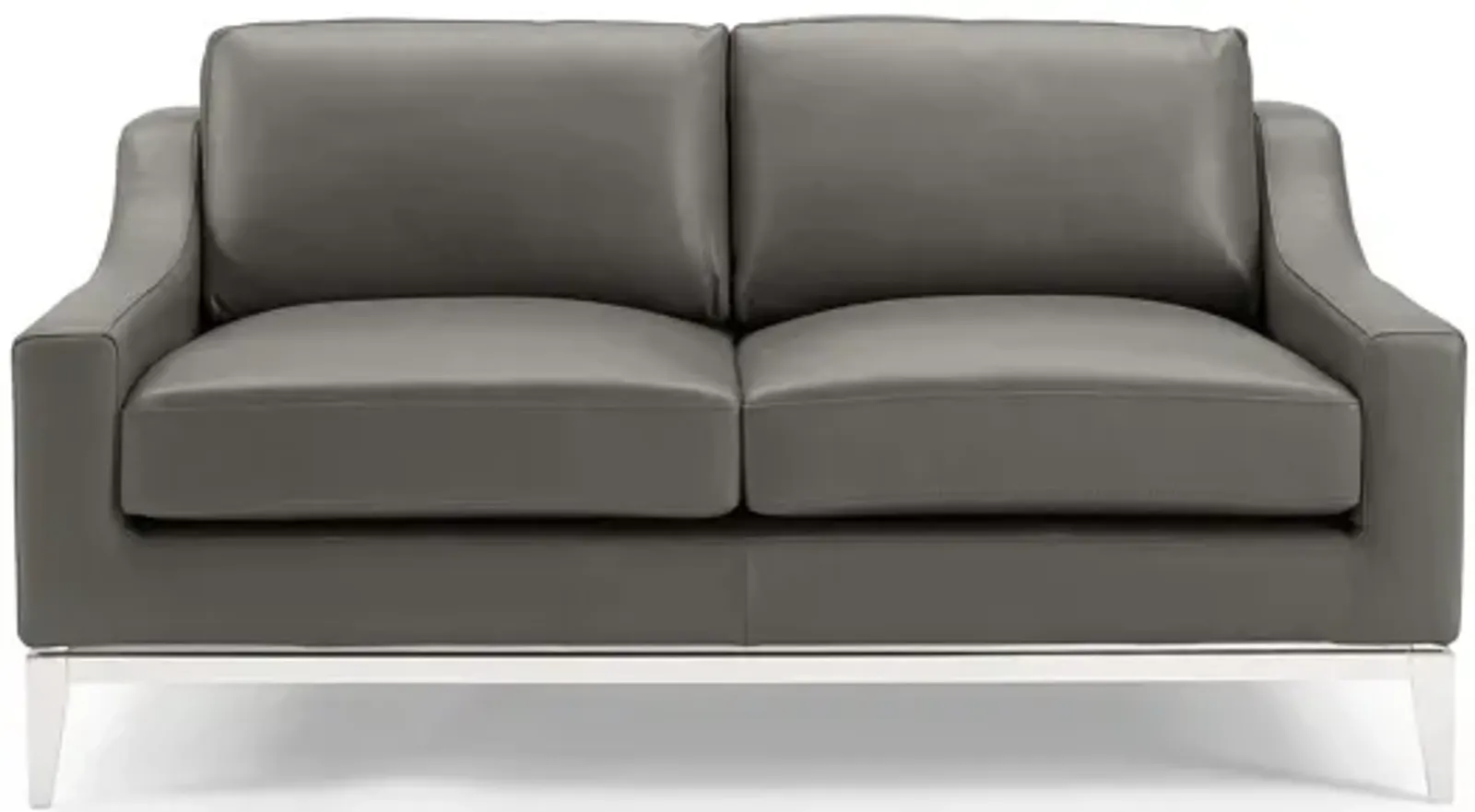 Harness 64" Stainless Steel Base Leather Loveseat in Gray