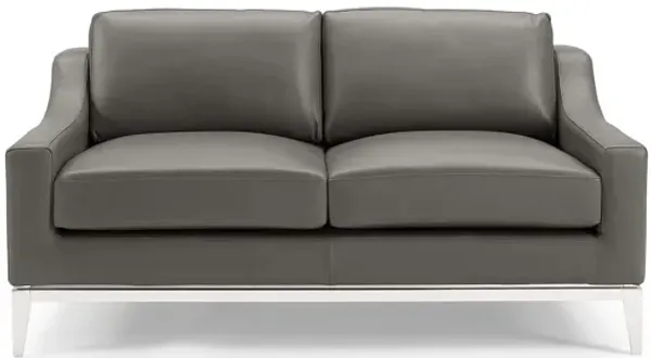 Harness 64" Stainless Steel Base Leather Loveseat in Gray