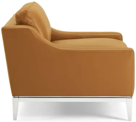 Harness Stainless Steel Base Leather Armchair in Tan