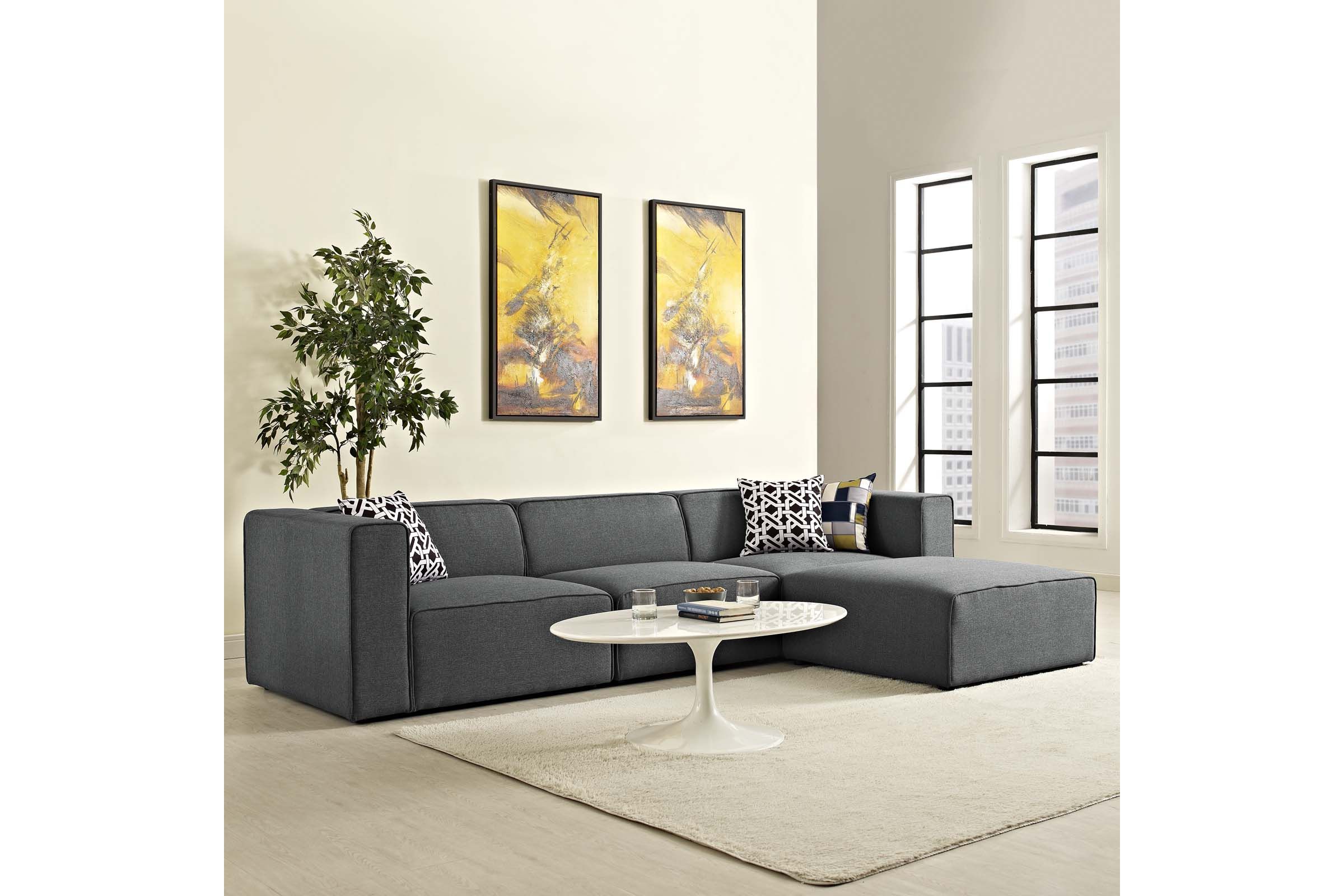 Mingle 4 Piece Upholstered Fabric Sectional Set in Gray
