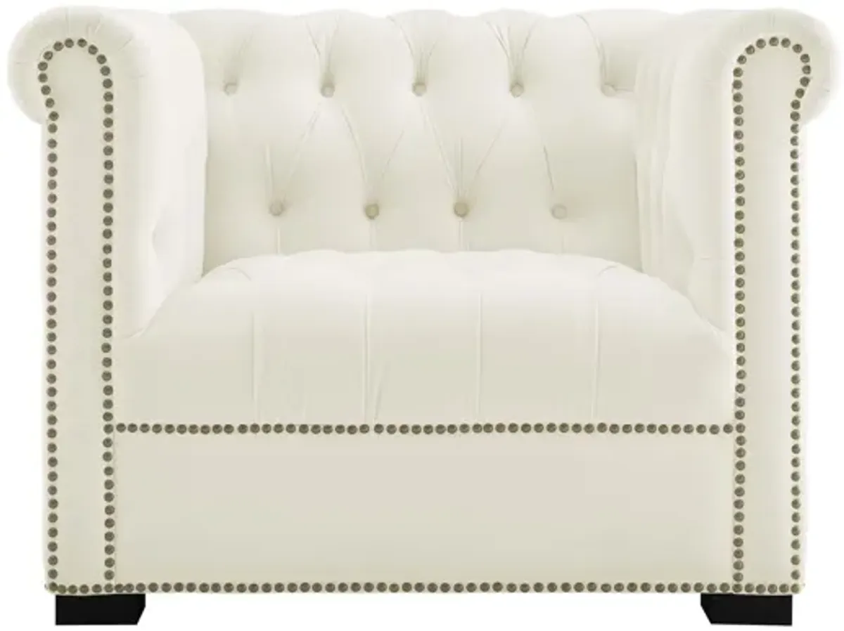 Heritage Performance Velvet Armchair in Ivory