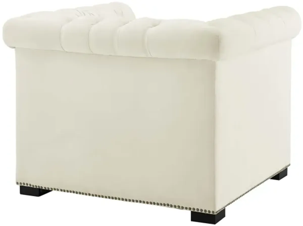 Heritage Performance Velvet Armchair in Ivory