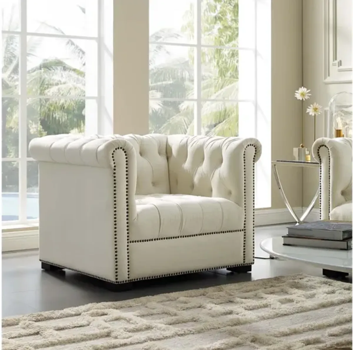 Heritage Performance Velvet Armchair in Ivory