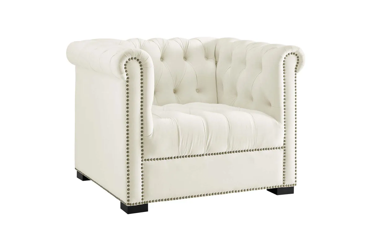 Heritage Performance Velvet Armchair in Ivory