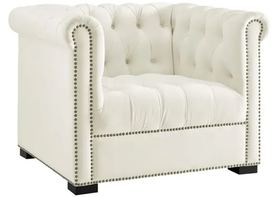 Heritage Performance Velvet Armchair in Ivory