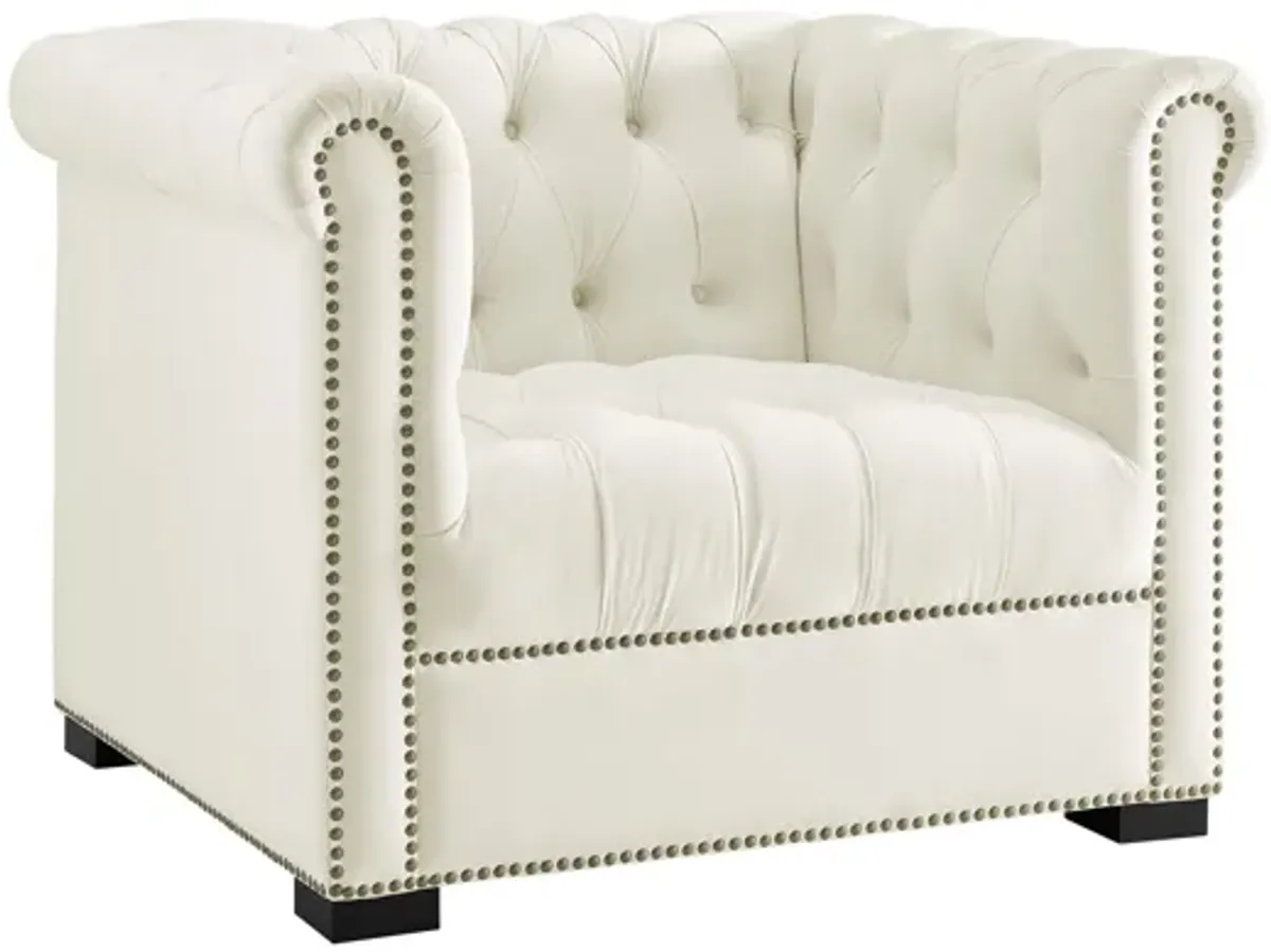 Heritage Performance Velvet Armchair in Ivory