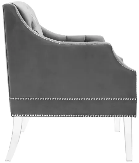 Proverbial Tufted Button Accent Performance Velvet Armchair in Gray