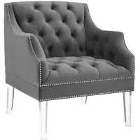 Proverbial Tufted Button Accent Performance Velvet Armchair in Gray