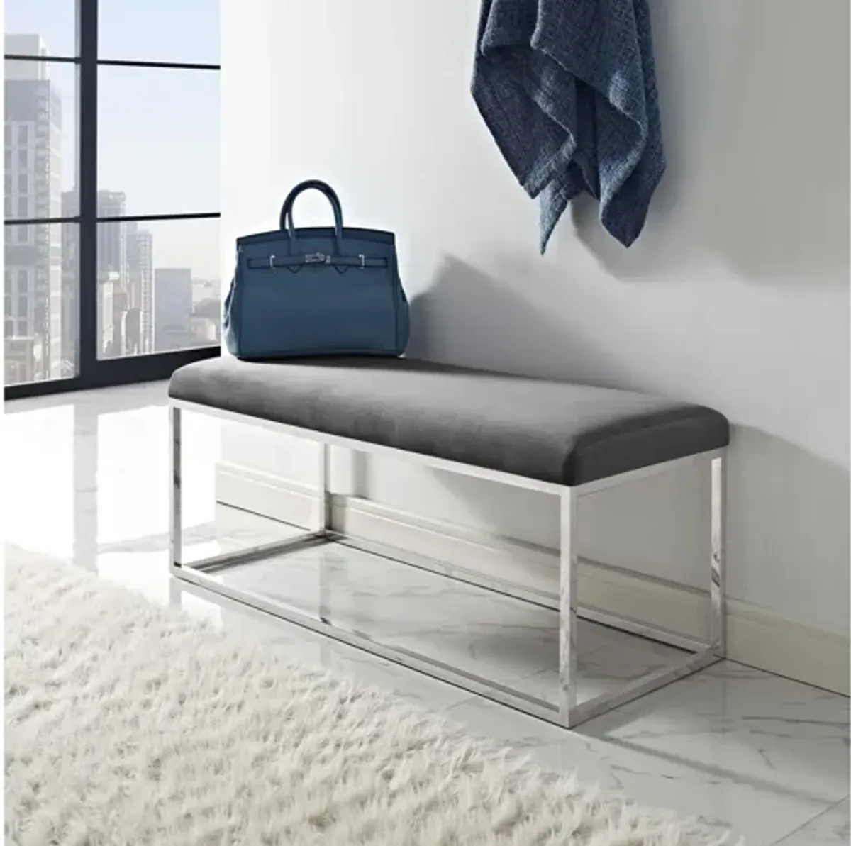 Anticipate Performance Velvet Bench in Gray