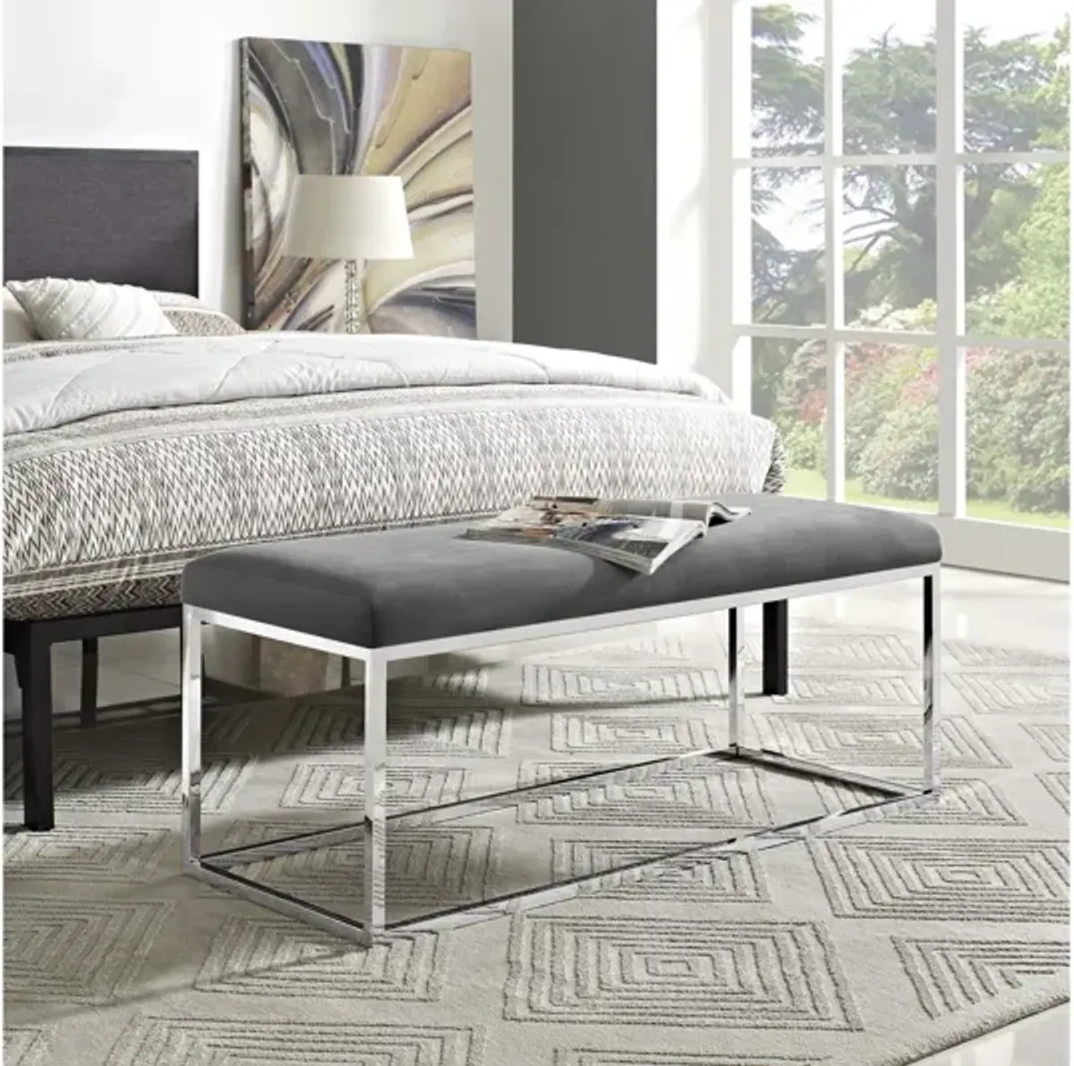 Anticipate Performance Velvet Bench in Gray