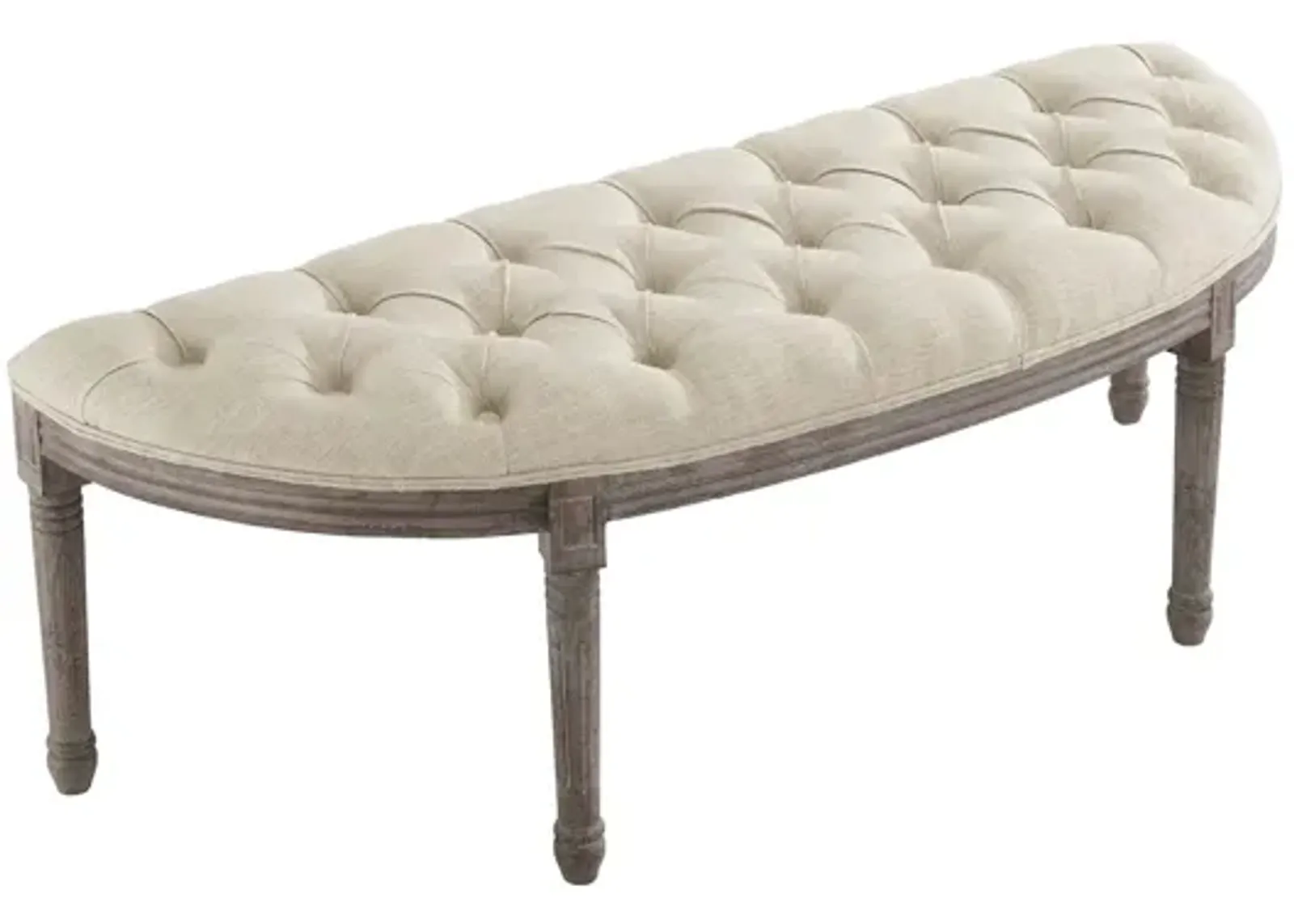 Esteem Vintage French Upholstered Fabric Semi-Circle Bench in Beige