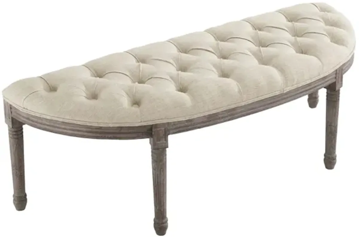 Esteem Vintage French Upholstered Fabric Semi-Circle Bench in Beige