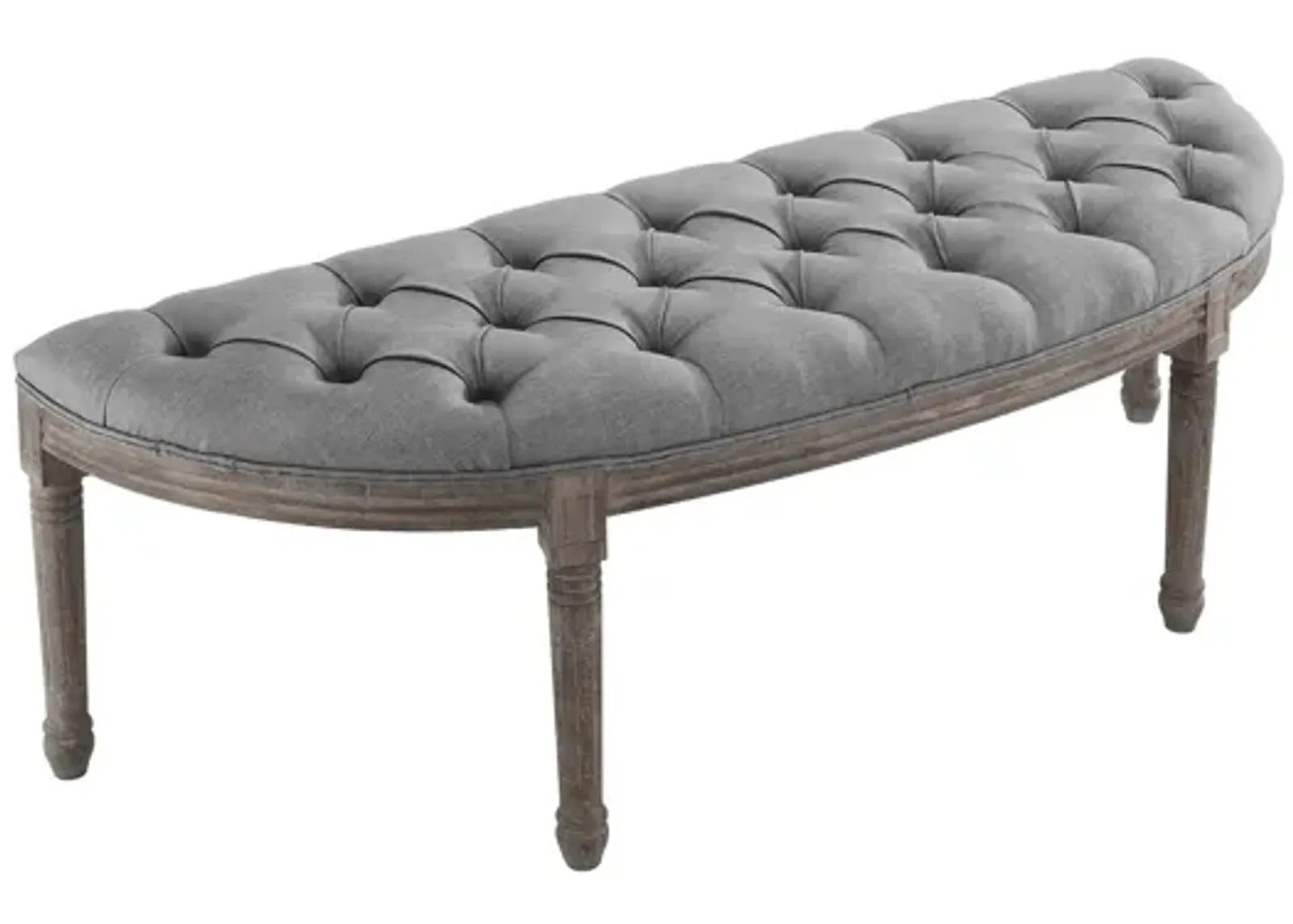 Esteem Vintage French Upholstered Fabric Semi-Circle Bench in Light Gray