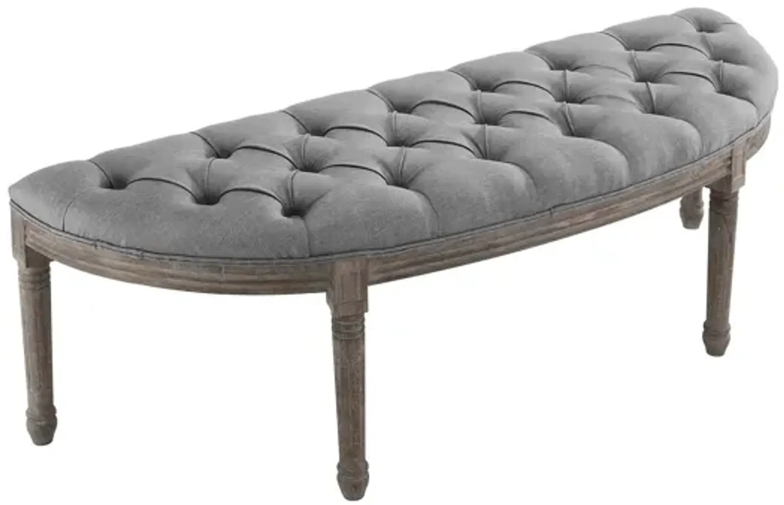 Esteem Vintage French Upholstered Fabric Semi-Circle Bench in Light Gray