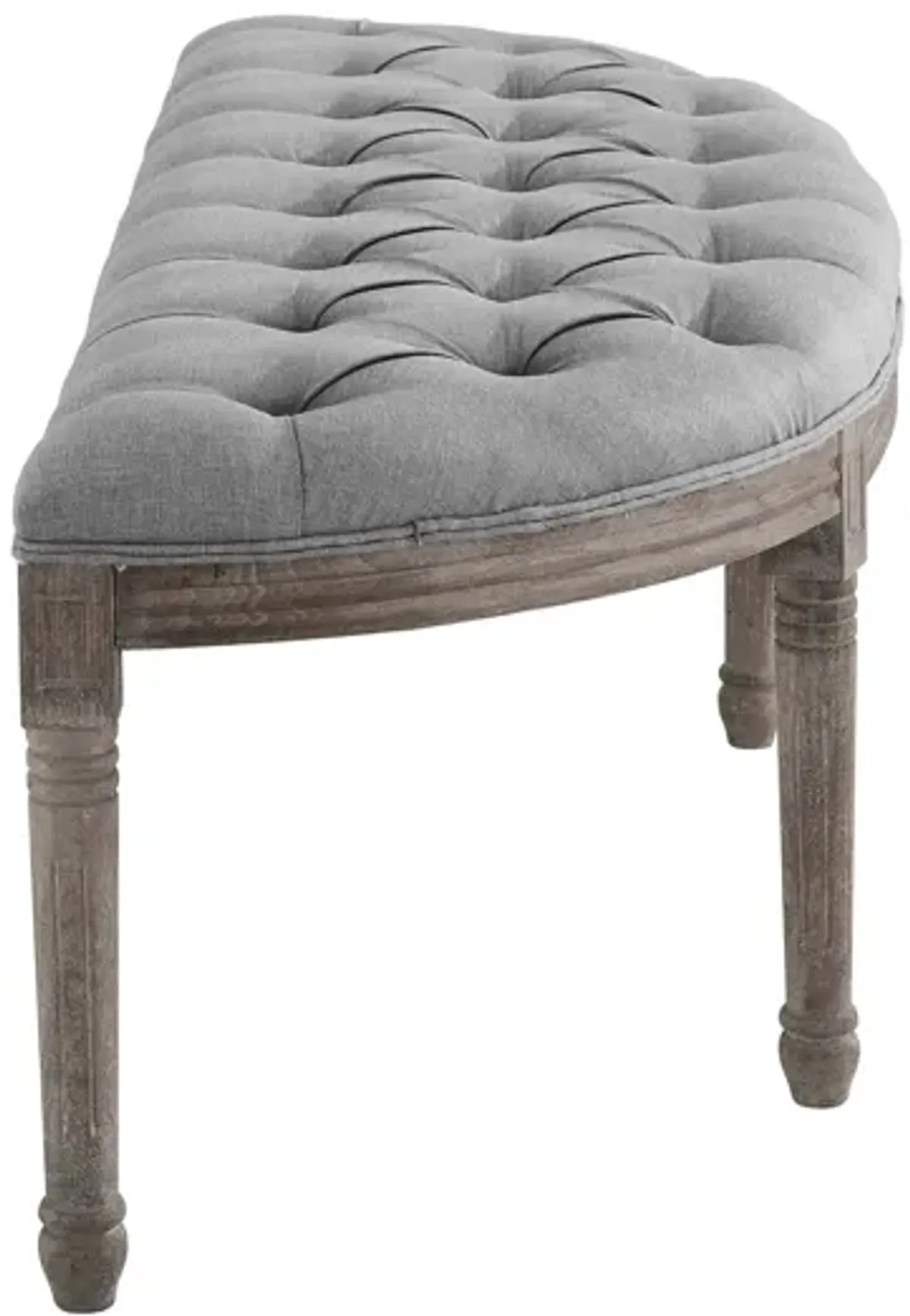 Esteem Vintage French Upholstered Fabric Semi-Circle Bench in Light Gray