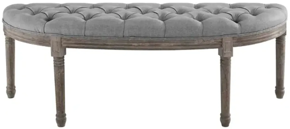 Esteem Vintage French Upholstered Fabric Semi-Circle Bench in Light Gray