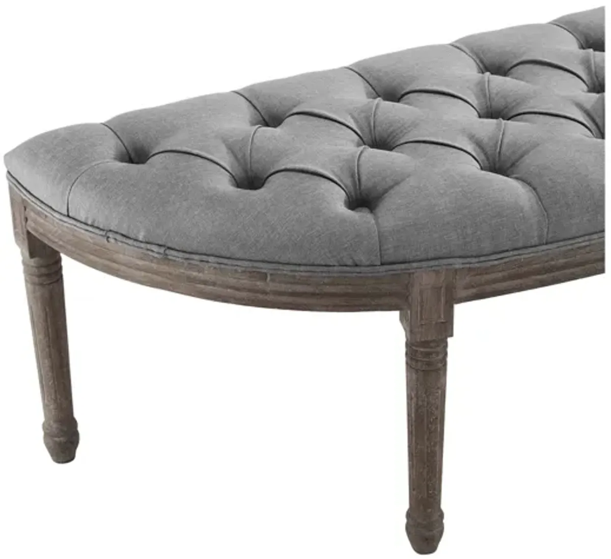 Esteem Vintage French Upholstered Fabric Semi-Circle Bench in Light Gray