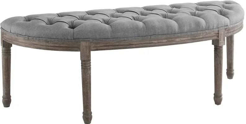 Esteem Vintage French Upholstered Fabric Semi-Circle Bench in Light Gray