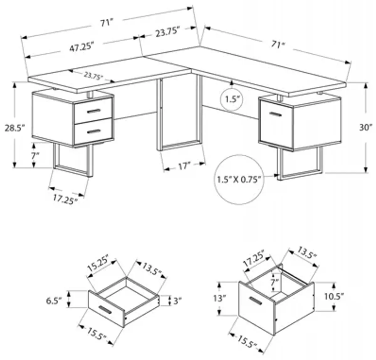 Computer Desk - 70"L / Dark Taupe Left Or Right Facing