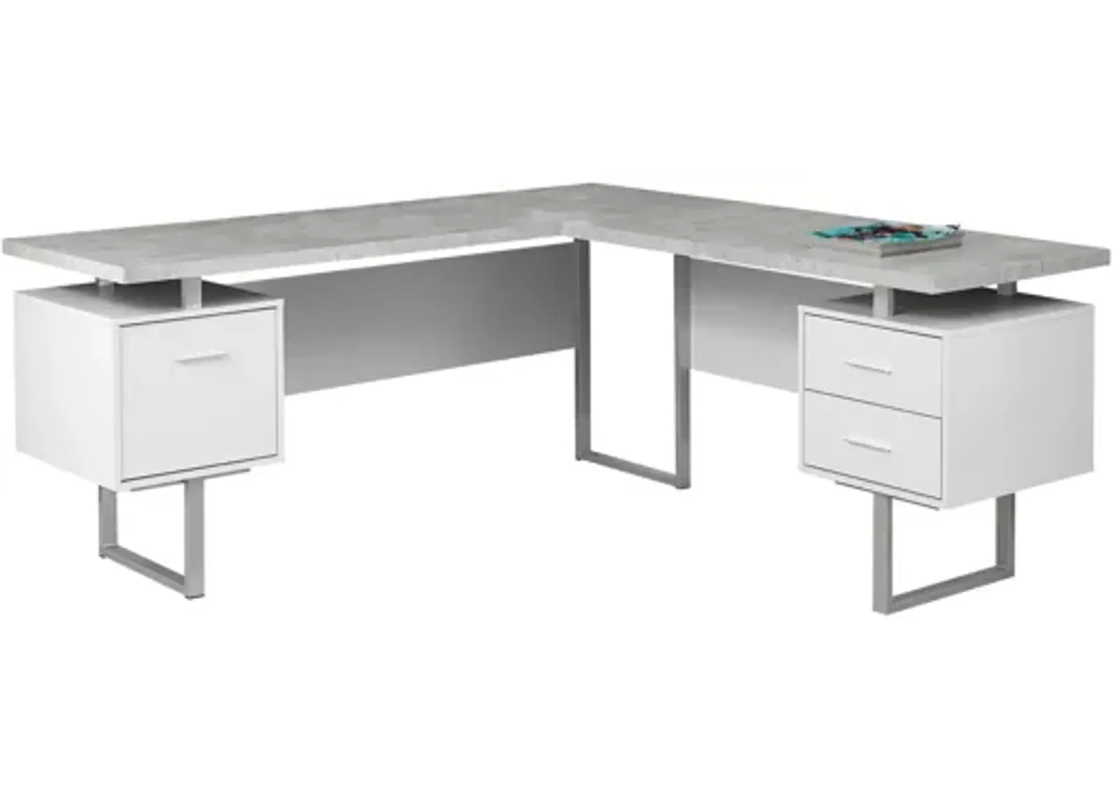 Computer Desk - 70"L White / Cement-Look Left/Right Face