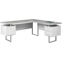 Computer Desk - 70"L White / Cement-Look Left/Right Face