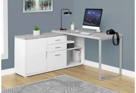 Computer Desk - 60"L White / Cement-Look Left/Right Face