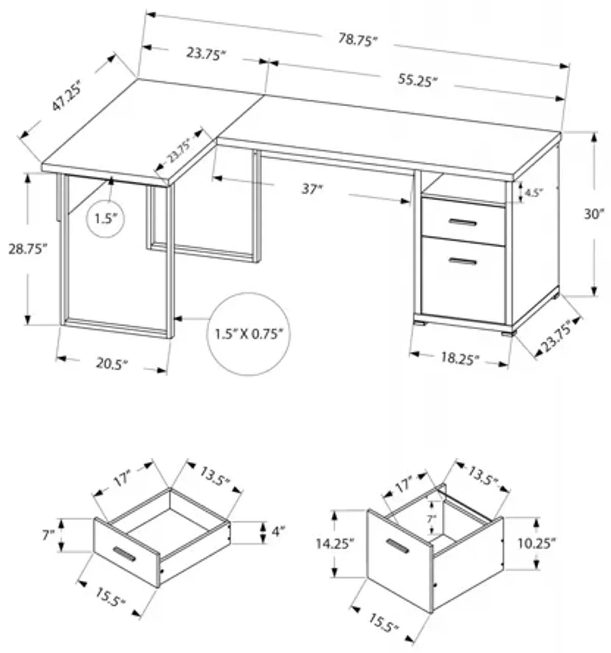 Dark Taupe Corner Computer Desk