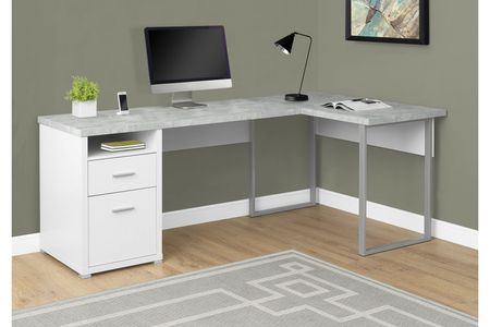 Computer Desk - 80"L White / Cement-Look Left/Right Face