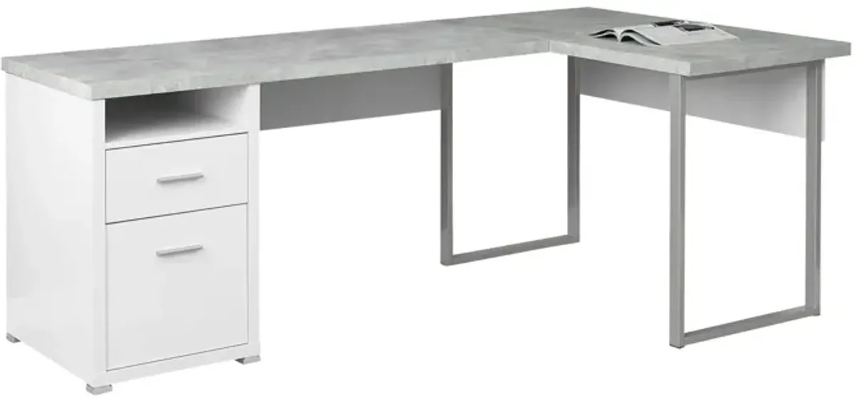 Computer Desk - 80"L White / Cement-Look Left/Right Face