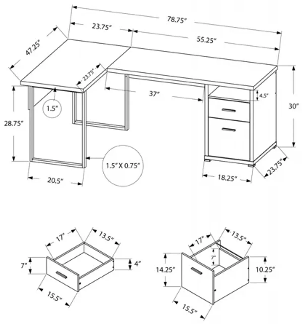 Computer Desk - 80"L / Grey Left Or Right Facing