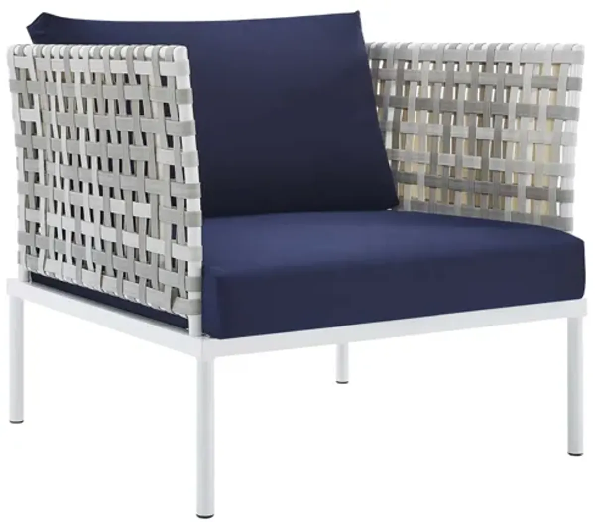 Harmony 3-Piece Sunbrella� Basket Weave Outdoor Patio Aluminum Seating Set in Taupe Navy