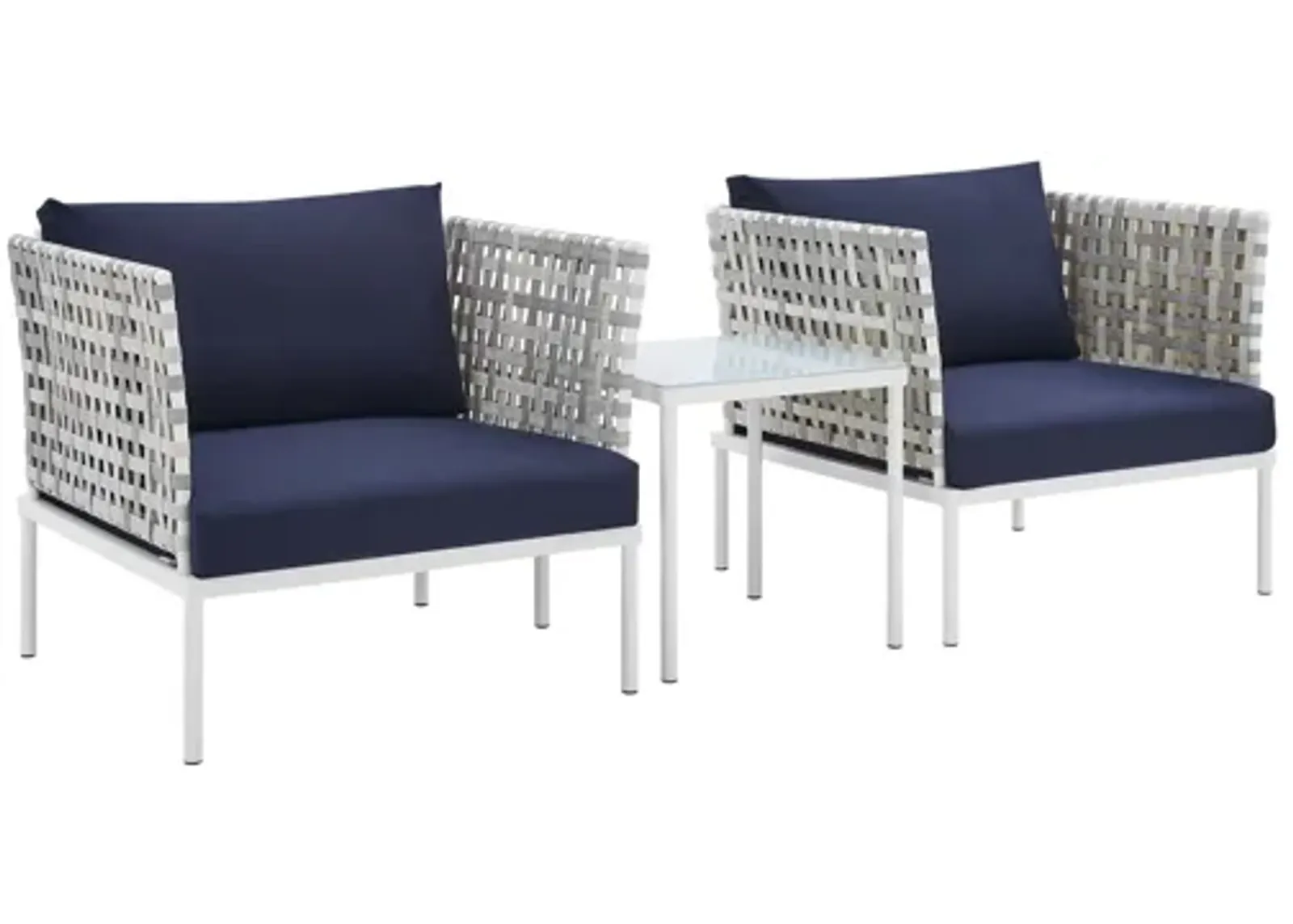 Harmony 3-Piece Sunbrella� Basket Weave Outdoor Patio Aluminum Seating Set in Taupe Navy