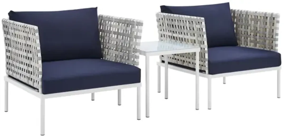 Harmony 3-Piece Sunbrella� Basket Weave Outdoor Patio Aluminum Seating Set in Taupe Navy